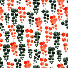 Seamless pattern of red and black currant on white background
