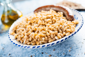 fried beans and sausage typical of Catalonia