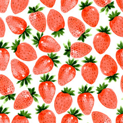Seamless pattern of watercolor strawberry on white background - 264214680