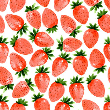 Seamless pattern of watercolor strawberry on white background