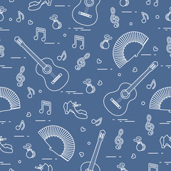 Pattern with fan, shoes, castanets, notes, guitars
