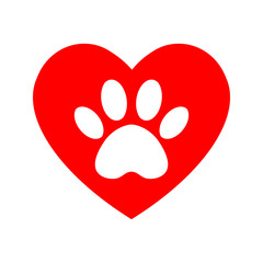 The dog's track in the heart. cat and dog paw print inside heart