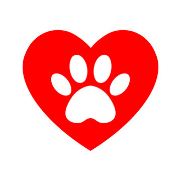 The dog's track in the heart. cat and dog paw print inside heart