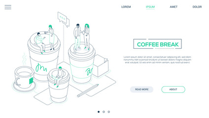 Coffee break - line design style isometric web banner