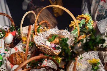 Traditional Polish Easter Baskets with food - Holy Saturday, Easter Eve in Poland