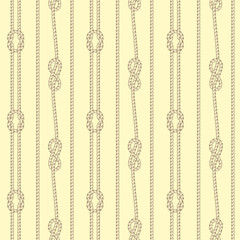 Seamless colorful pattern consisting of ropes and sea knots. Separated light background.