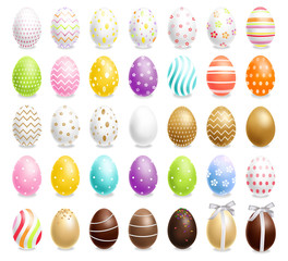 Colorful Easter eggs set Vector realistic. Spring holiday banner. 3d detailed poster templates