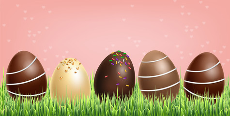 Chocolate eggs set Vector realistic. Milk chocolate and dark chocolate. 3d detailed poster or label collections