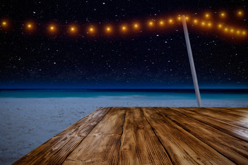 Desk of free space and summer beach. 