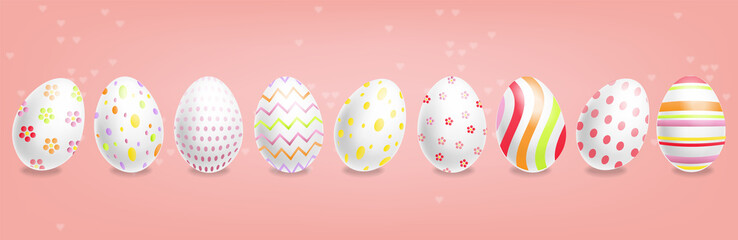 Easter eggs Vector realistic. Spring holiday banner. 3d detailed poster templates