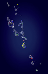 Bright mesh vector Vanuatu Islands map with glowing light spots. Mesh model for political purposes. Abstract lines, dots, light spots are organized into Vanuatu Islands map.