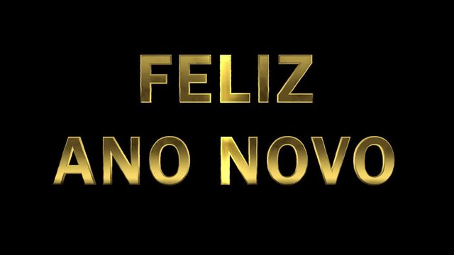 Animation particles are collected in the golden letters - Feliz Ano Novo, Happy New Year in portuguese language.
