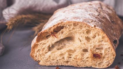 Ciabatta bread.  Macro view. Toned photo