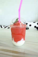 Strawberry smoothie in glass