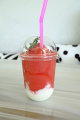 Strawberry smoothie in glass