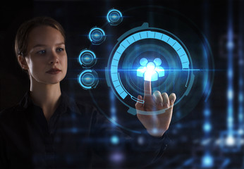 The concept of business, technology, the Internet and the network. A young entrepreneur working on a virtual screen of the future and sees the inscription: