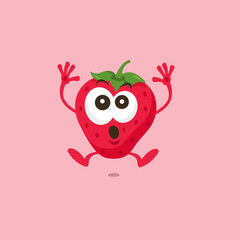 Illustration of cute strawberry scared mascot isolated on light background. Flat design style for your mascot branding.