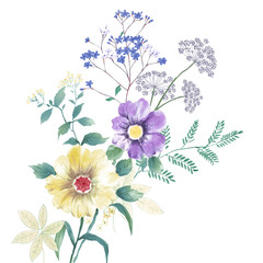 Watercolor set beautiful bouquets
