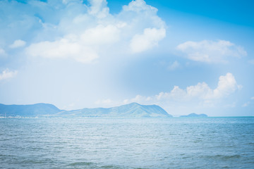 Sea and blue sky in summer background, nature outdoors holiday vacation background.