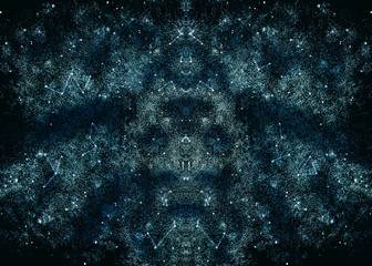 Fototapeta na wymiar Abstract background of stars with beetle and skull silhouettes in blue.
