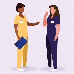 interracial female medicine workers with uniform characters