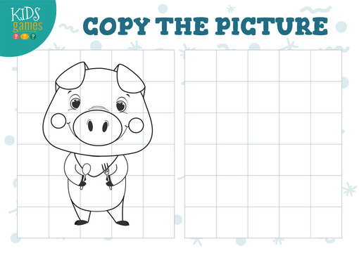 Copy picture by grid vector illustration. Educational mini game