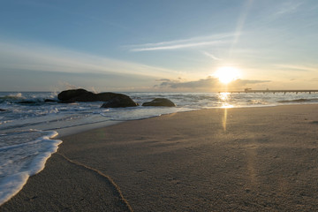 Beach, Sea waves ,  rock and sand, seascape. Composition of nature.