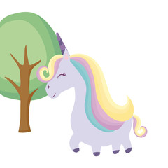 cute unicorn animal with tree plant