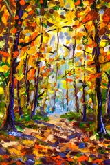 Waldbaummalerei-Impressionismus Waldlandschaftspark mit hohen Bäumen und Laub. Moderne arwork natur fite art struktur pinselarbeit illustration © weris7554