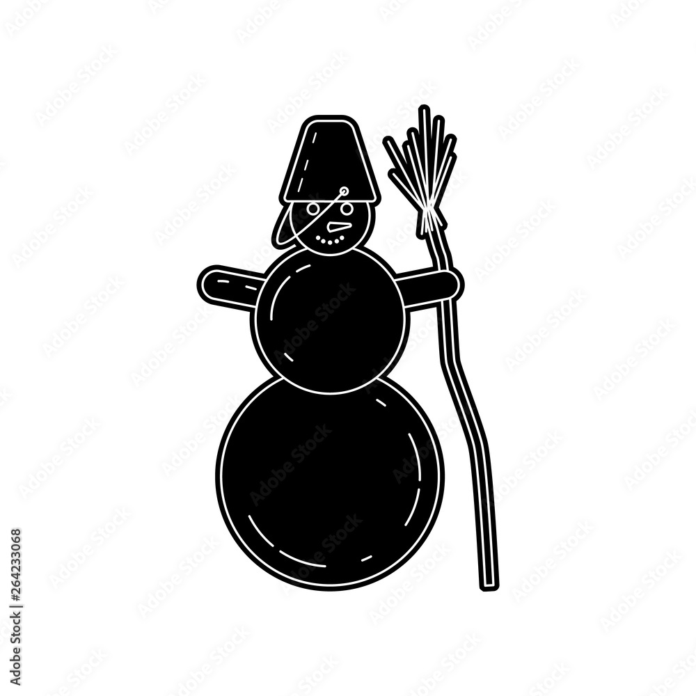 Poster snowman with a broom icon. element of winter for mobile concept and web apps icon. glyph, flat icon 