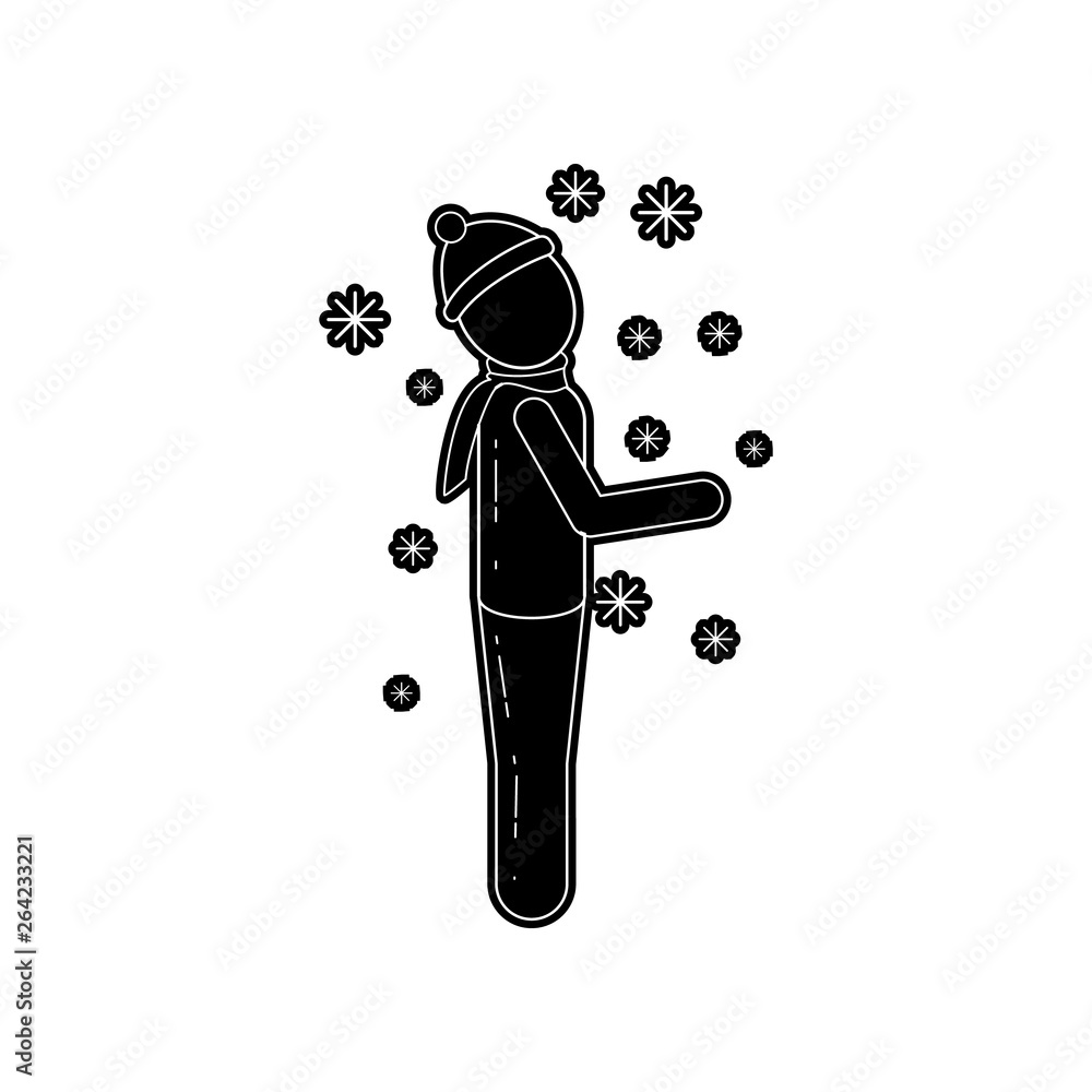 Poster man and snowfall icon. element of winter for mobile concept and web apps icon. glyph, flat icon for 