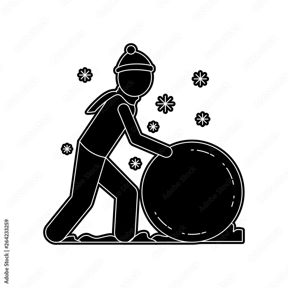 Poster man makes a snow ball icon. element of winter for mobile concept and web apps icon. glyph, flat icon