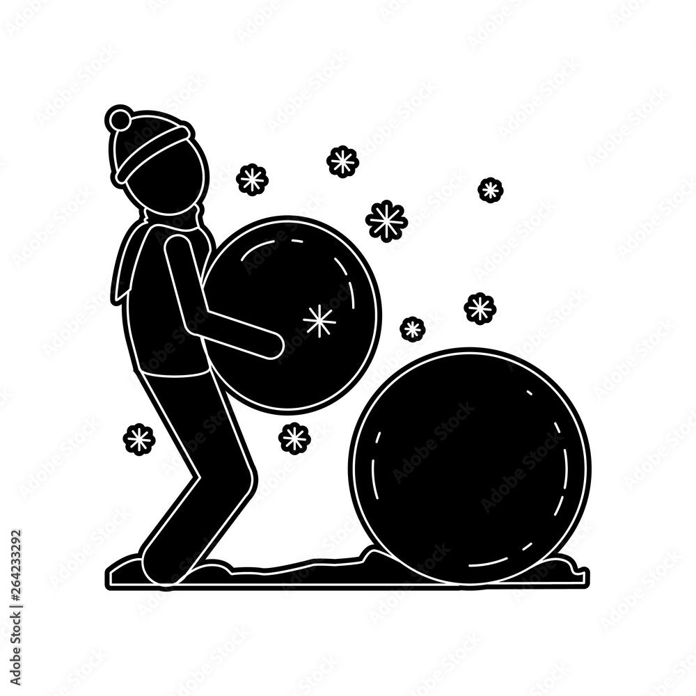 Poster man makes a snowman icon. element of winter for mobile concept and web apps icon. glyph, flat icon f