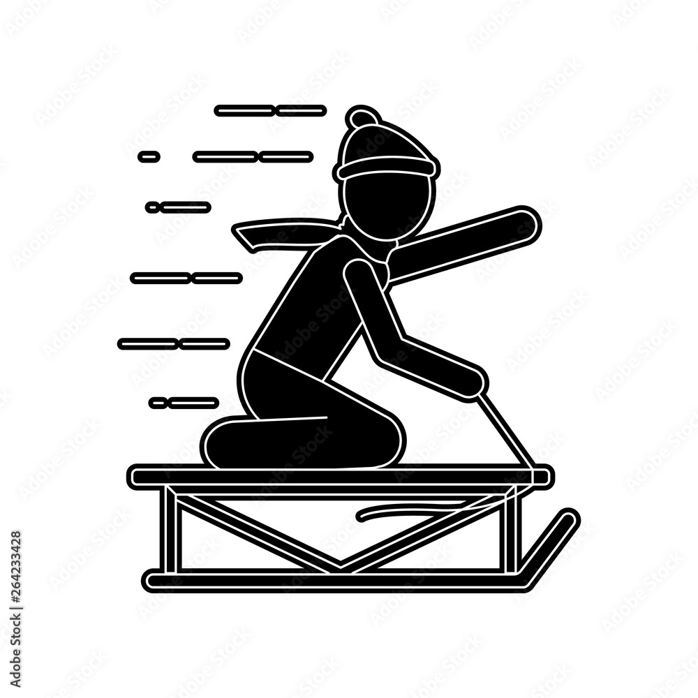 Poster a man on a sledge icon. element of winter for mobile concept and web apps icon. glyph, flat icon for