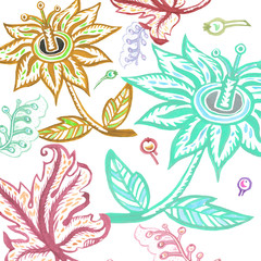 Hand drawn watercolor Fantasy stylized Flowers Set.Elegant floral collection with isolated blue,green,pink leaves and flowers.Design for  invitation, wedding or greeting cards