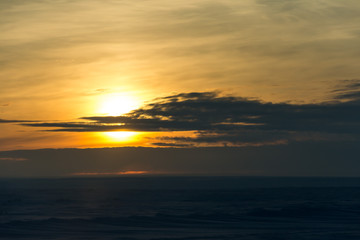 sunset in winter tundra, Russia, 2019