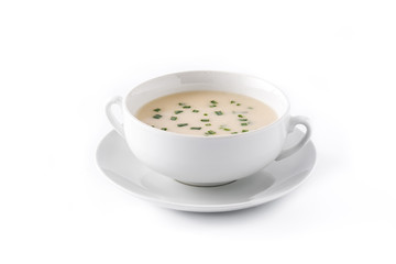 Traditional French vichyssoise soup isolated on white background