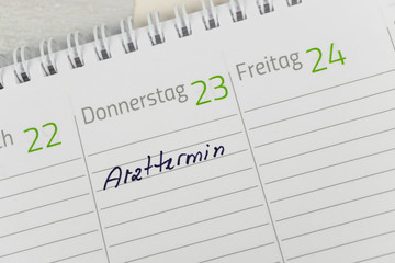 The german word for doctor's appointment in a calendar