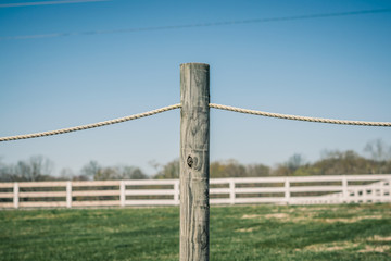 Rope and Post Fence with White Board Fence in Background