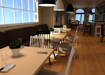 3D Rendering Cafe Dining Area