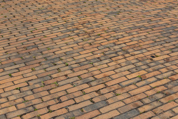 Wide view of brick paving in running bond pattern, horizontal aspect