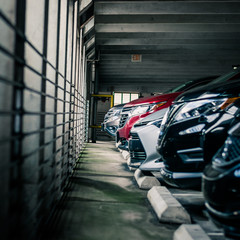 The Hoods of Cars in a Parking Garage