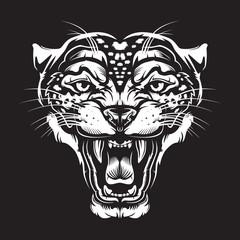Leopard angry face tattoo. Vector illustration of jaguar head. Cougar print. Cheetah face logo. © LIORIKI