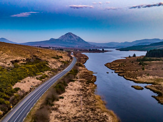 Sunset above mount errigal and Lough Nacung Lower , County Donegal - Ireland
