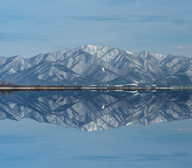 The beautiful nature atmosphere around Lake Inawashiro in Fukushima, Japan.