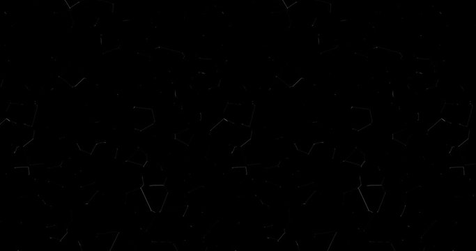 Lines and dots connecting together on black background. Polygons moving as cells and organic life elements in a liquid flow.