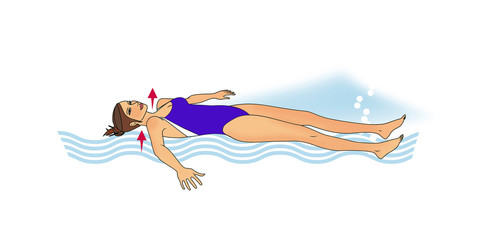 Aqua aerobics training. The girl is training in the water. Swing your arms and legs, rotations, running.