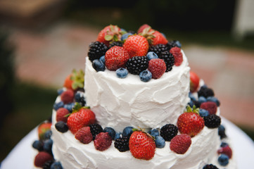 Wedding Cake with Berries. Wedding rustic cake with fruits