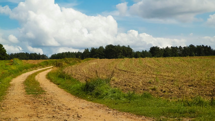 Country road in Kashubian countryside. Poland.