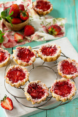 Berry mini pie summer. Sweet pie, tart with fresh berry strawberries. Delicious mini cake with strawberries.